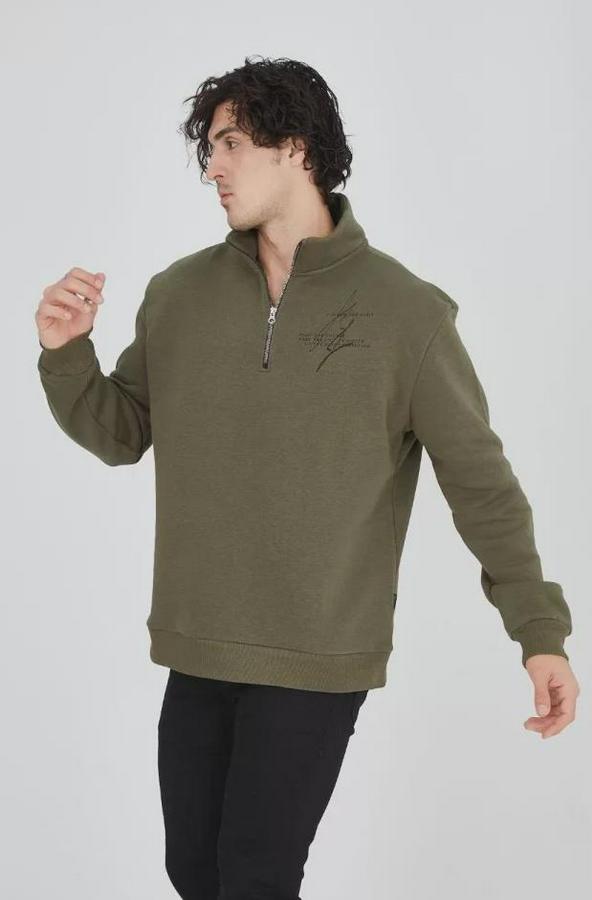 Yarım Fermuarlı Baskılı Sweat