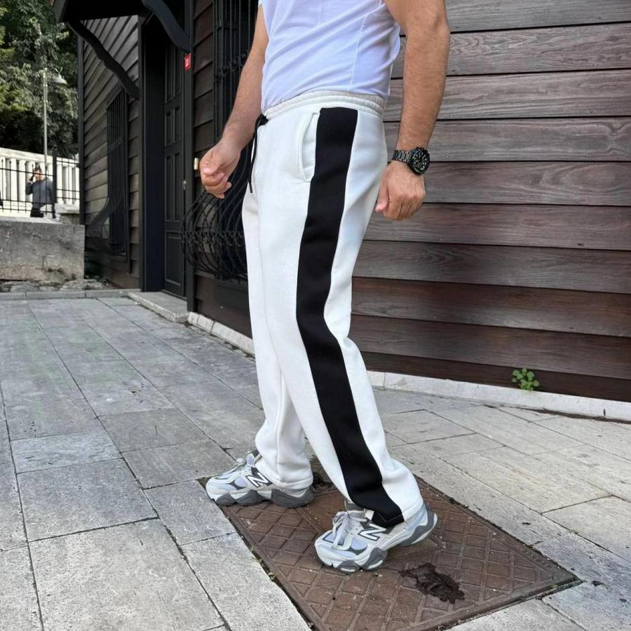 Üç Iplik Kışlık Pamuklu Yandan Garneli Kalın Şeritli Cepli Eşofman Altı