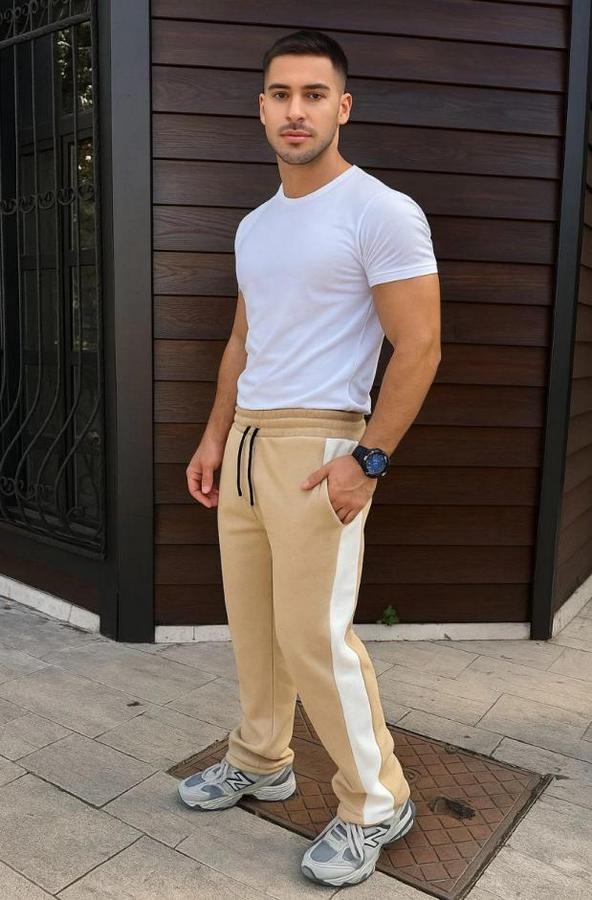 Üç Iplik Kışlık Pamuklu Yandan Garneli Kalın Şeritli Cepli Eşofman Altı