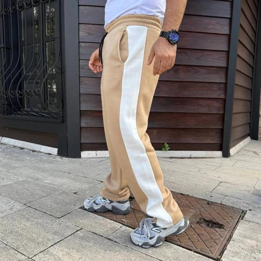 Üç Iplik Kışlık Pamuklu Yandan Garneli Kalın Şeritli Cepli Eşofman Altı