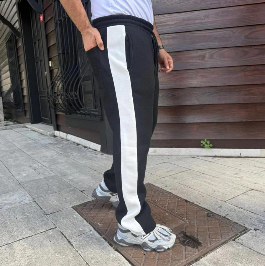 Üç Iplik Kışlık Pamuklu Yandan Garneli Kalın Şeritli Cepli Eşofman Altı