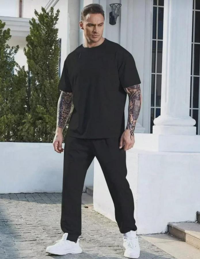 Unisex Düz T-Shirt Ve Eşofman Takımı