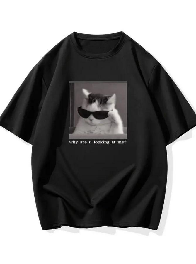 Baskılı Oversize Bisiklet Yaka T-Shirt
