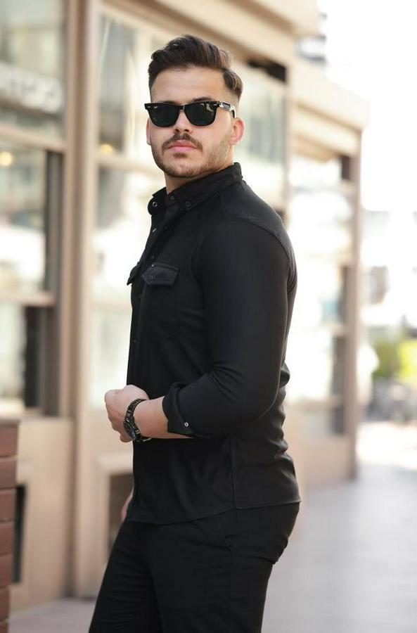 Çift Cepli Çıtçıt Düğmeli Uzun Kollu Gömlek