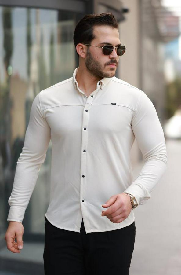 Çıtçıt Düğmeli Dikiş Detaylı Uzun Kollu Gömlek