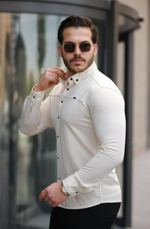 Çıtçıt Düğmeli Dikiş Detaylı Uzun Kollu Gömlek