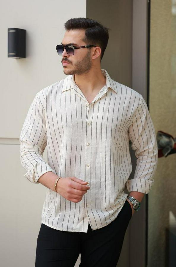 Çizgili Keten Gömlek