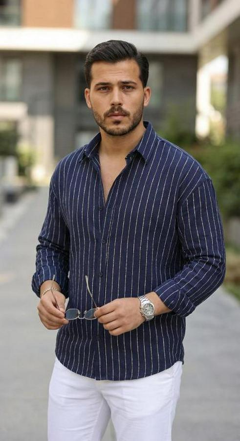 Çizgili Keten Gömlek