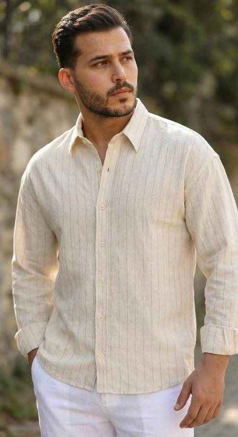 Çizgili Keten Gömlek