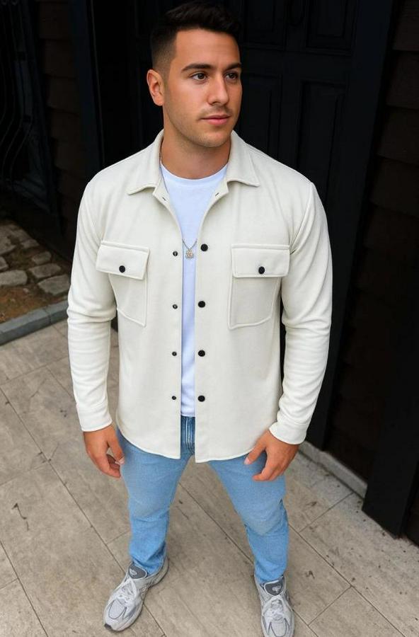 Diagonal Kumaş Cepli Çıtçıtlı Uzun Kollu, Gömlek Oversize Rahat Kalıp Günlük Şık Stil