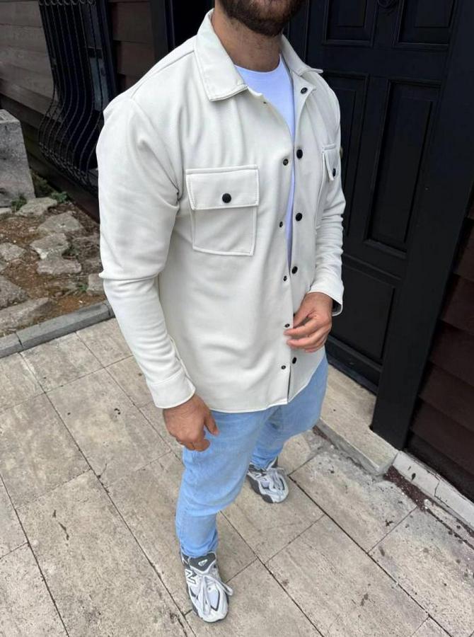 Diagonal Kumaş Cepli Çıtçıtlı Uzun Kollu, Gömlek Oversize Rahat Kalıp Günlük Şık Stil