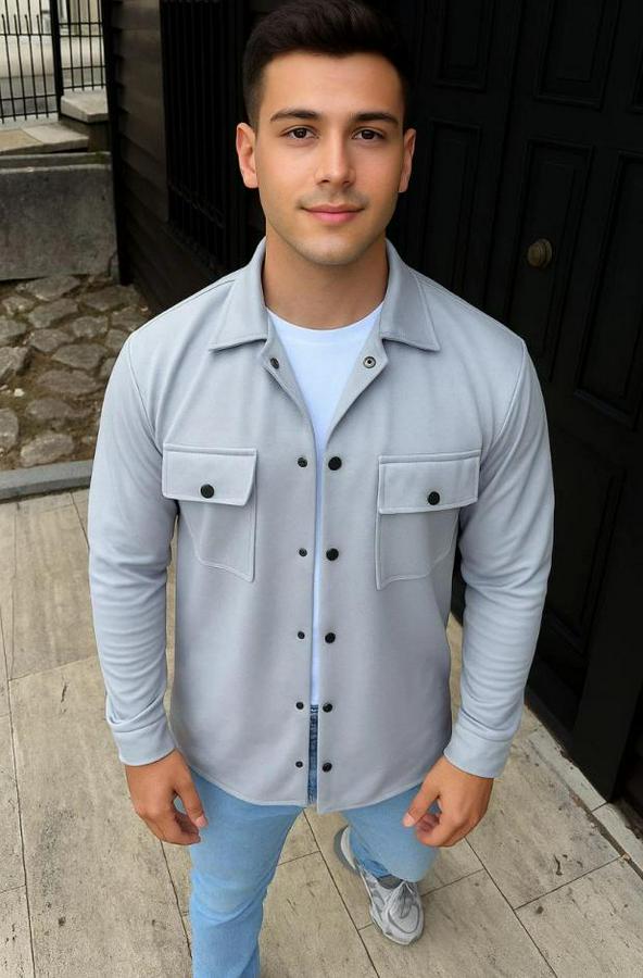 Diagonal Kumaş Cepli Çıtçıtlı Uzun Kollu, Gömlek Oversize Rahat Kalıp Günlük Şık Stil