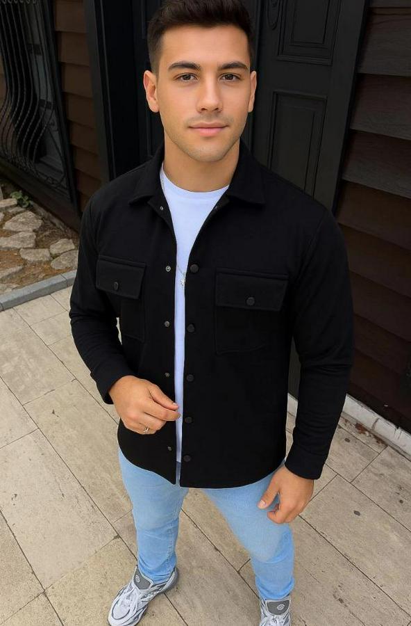 Diagonal Kumaş Cepli Çıtçıtlı Uzun Kollu, Gömlek Oversize Rahat Kalıp Günlük Şık Stil