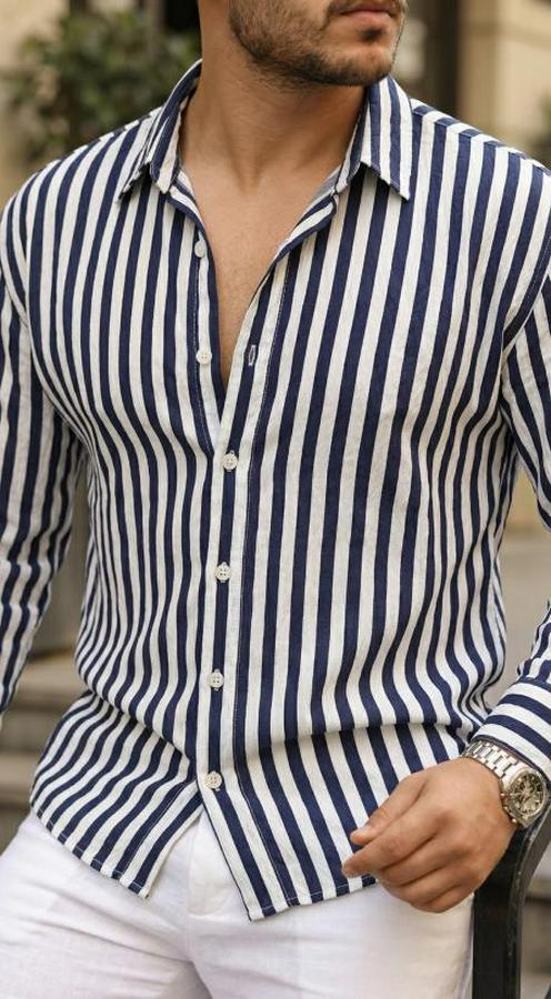 Dikey Çizgili Yarım Oversize Gömlek