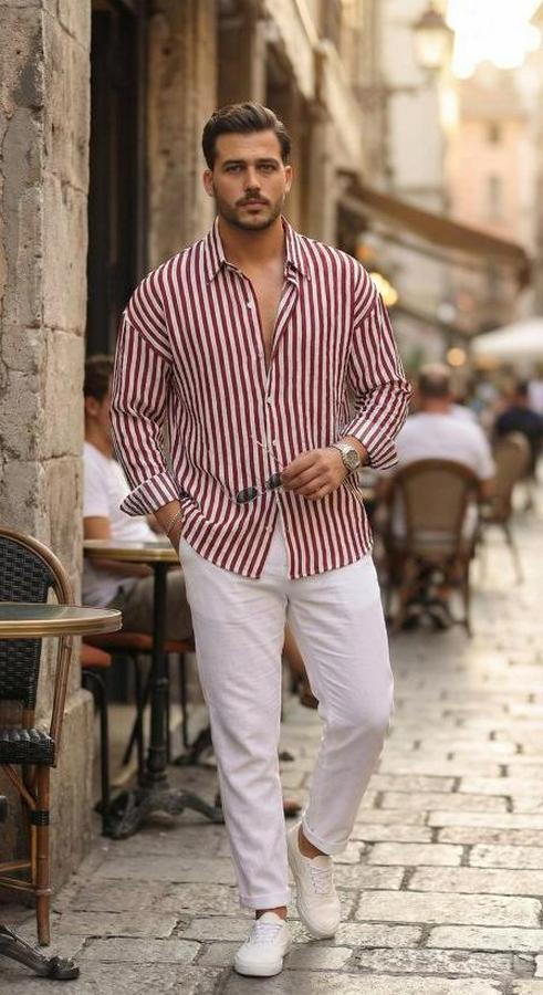 Dikey Çizgili Yarım Oversize Gömlek