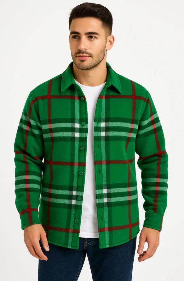 Ekose Desenli Düğmeli Polar Yakalı Uzun Kollu Gömlek Oversize Rahat Kalıp