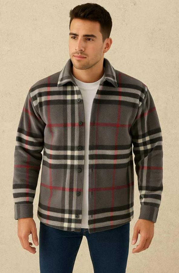 Ekose Desenli Düğmeli Polar Yakalı Uzun Kollu Gömlek Oversize Rahat Kalıp