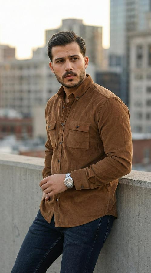 Kadife Desen Pamuklu Gömlek