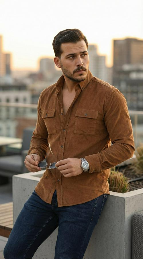 Kadife Desen Pamuklu Gömlek