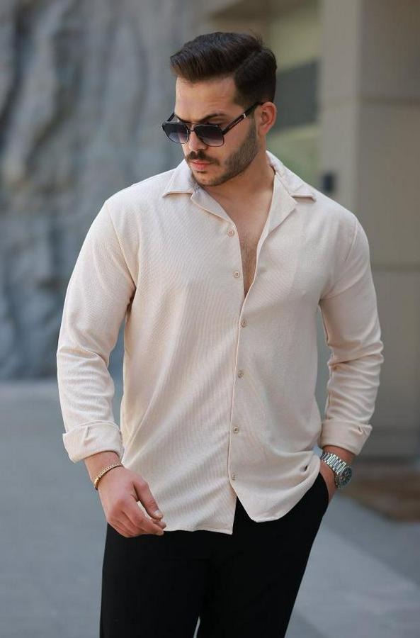 Kadife Dokulu Uzun Kollu Gömlek