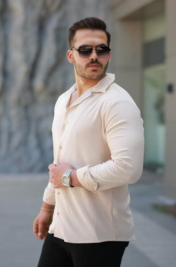 Kadife Dokulu Uzun Kollu Gömlek