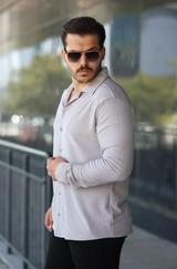 Kadife Dokulu Uzun Kollu Gömlek