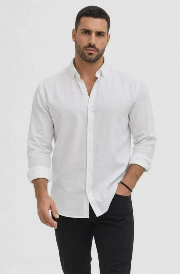 Keten Kumaş Oversize Uzun Kollu Rahat Kalıp Gömlek