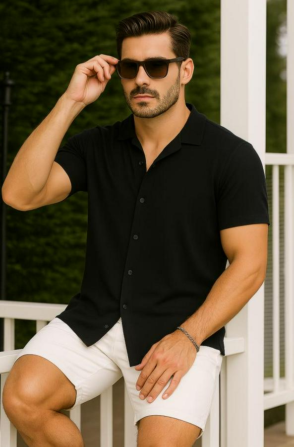 Kısa Kollu Örme Kumaş Pamuklu Gömlek