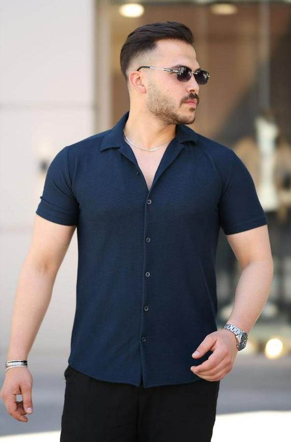 Kısa Kollu Örme Kumaş Pamuklu Gömlek