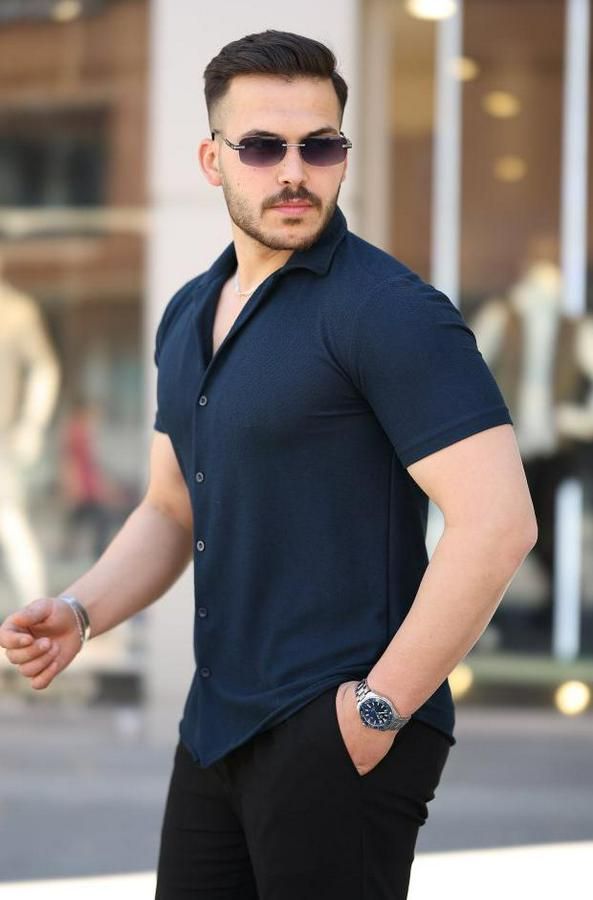 Kısa Kollu Örme Kumaş Pamuklu Gömlek