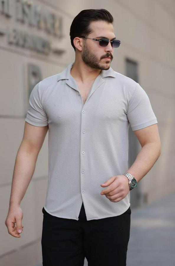 Kısa Kollu Örme Kumaş Pamuklu Gömlek