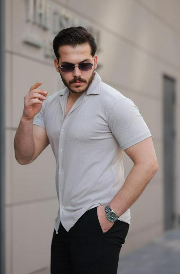 Kısa Kollu Örme Kumaş Pamuklu Gömlek