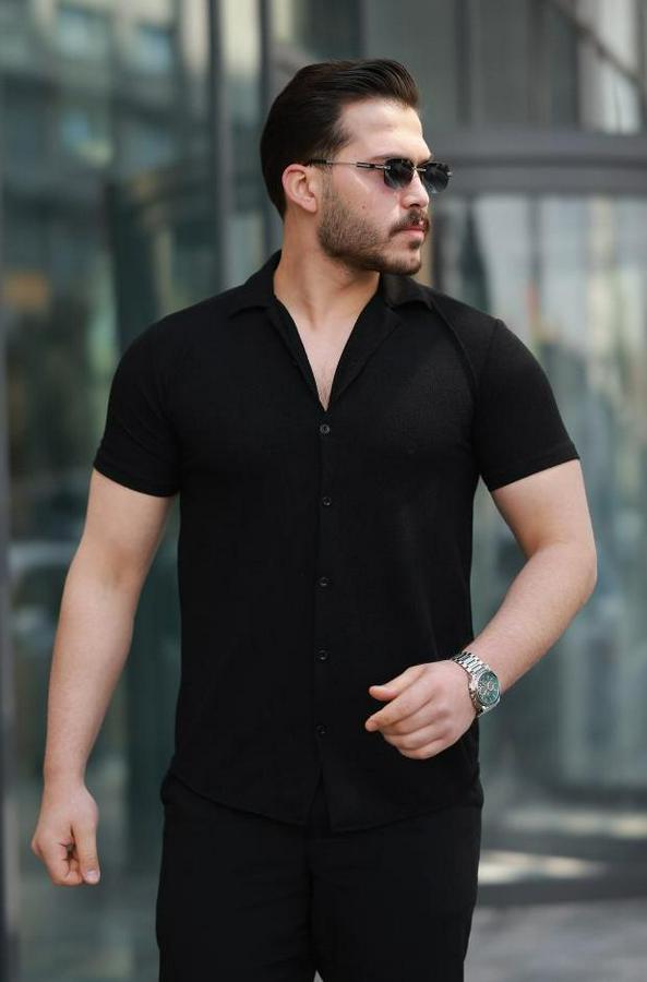 Kısa Kollu Örme Kumaş Pamuklu Gömlek