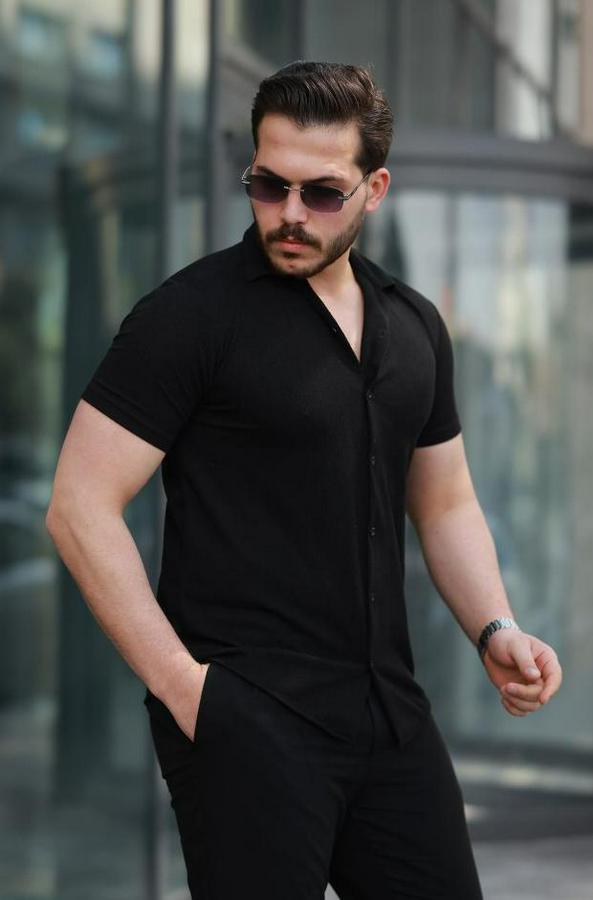 Kısa Kollu Örme Kumaş Pamuklu Gömlek