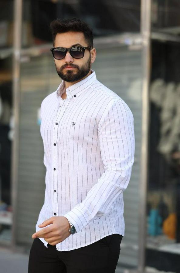 Pamuklu Çizgi Desenli Gömlek