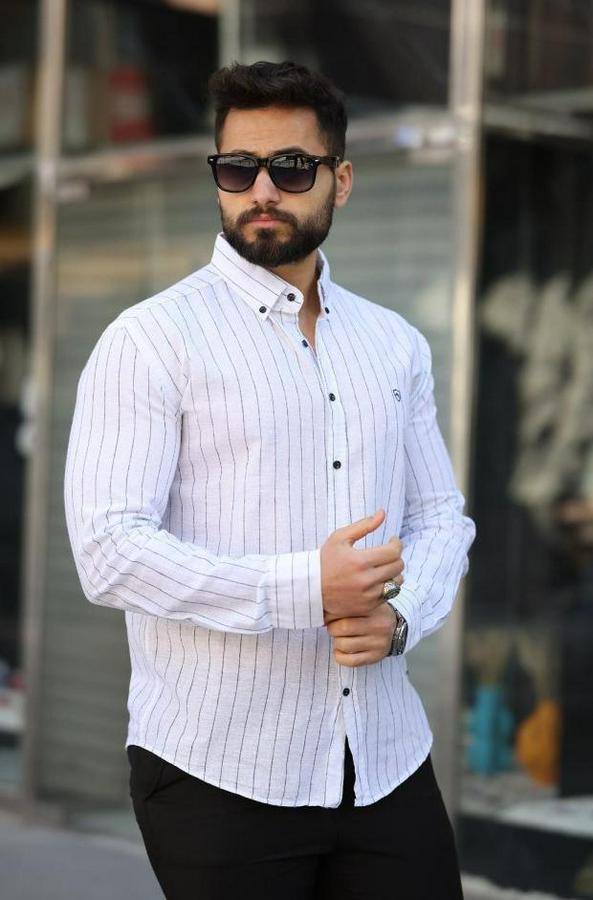 Pamuklu Çizgi Desenli Gömlek