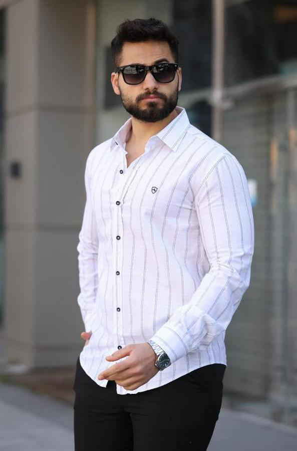 Pamuklu Çizgi Desenli Gömlek