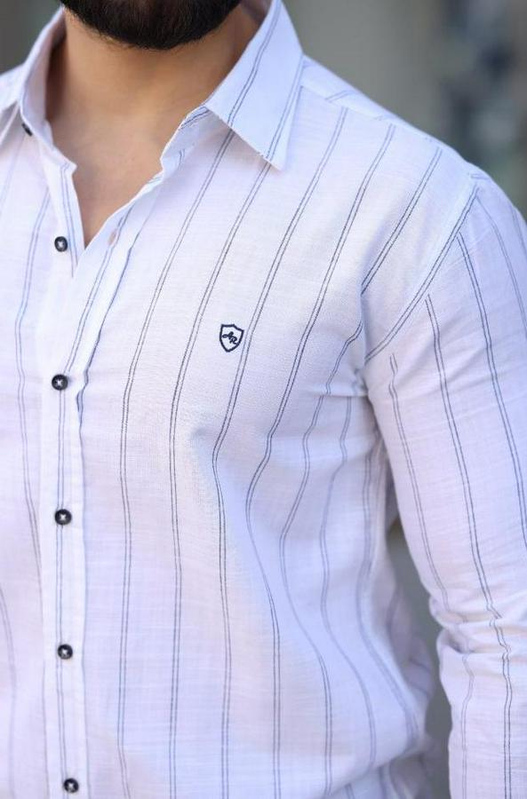 Pamuklu Çizgi Desenli Gömlek