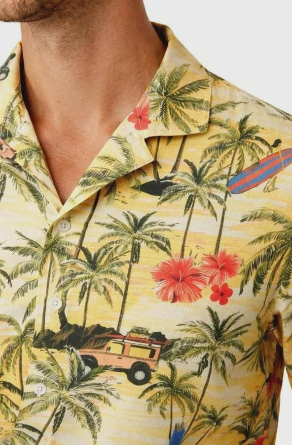 Tropikal Palmiye Desenli Kısa Kol Gömlek Hawaii Tarz Yazlık Rahat Kalıp