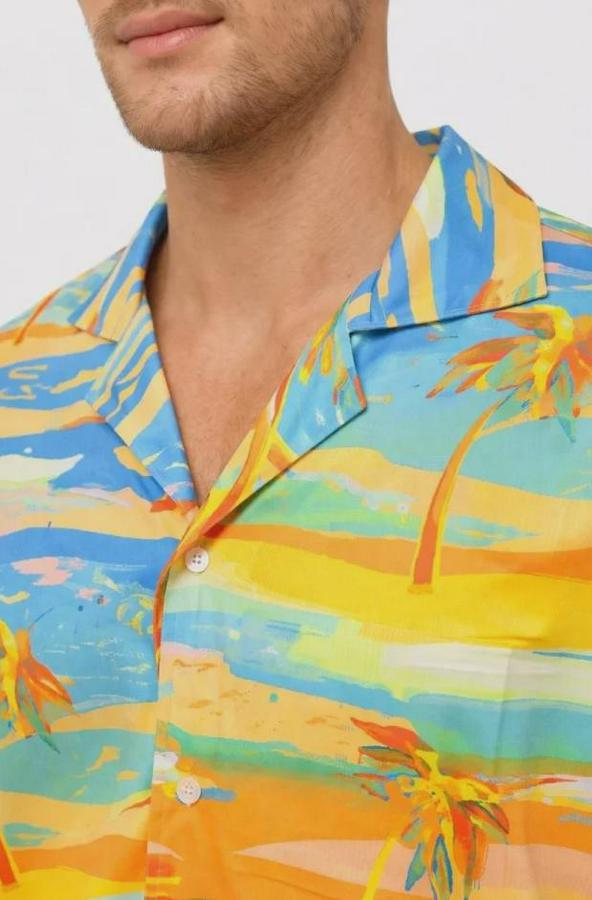 Tropikal Palmiye Desenli Kısa Kol Gömlek Yazlık Beach Tarz Rahat Kalıp