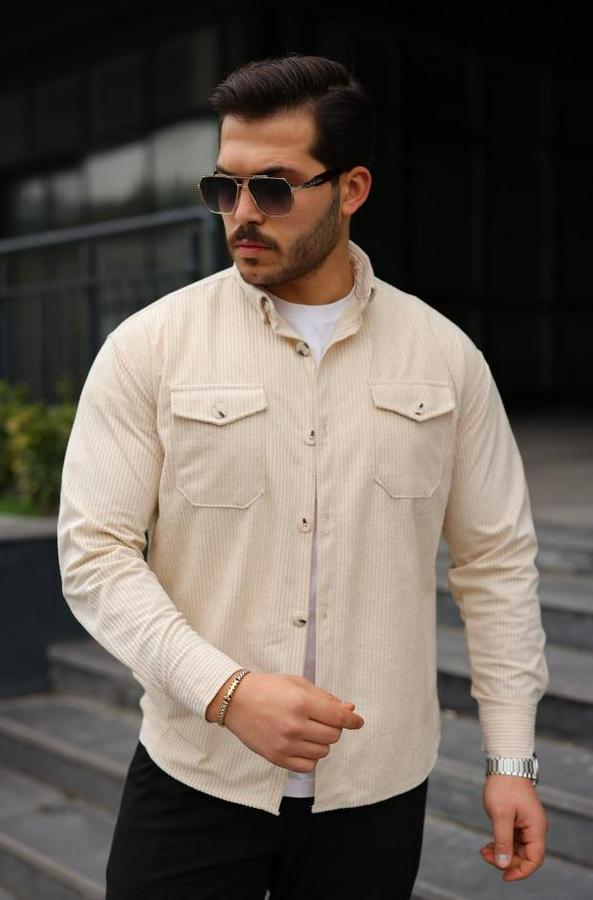 Uzun Kollu Cepli Kadife Gömlek