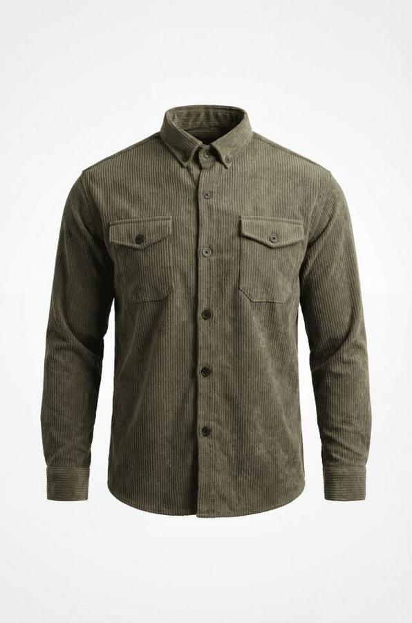 Uzun Kollu Cepli Kadife Gömlek