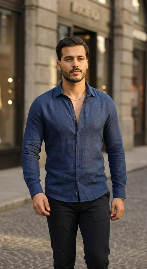 Uzun Kollu Keten Gömlek