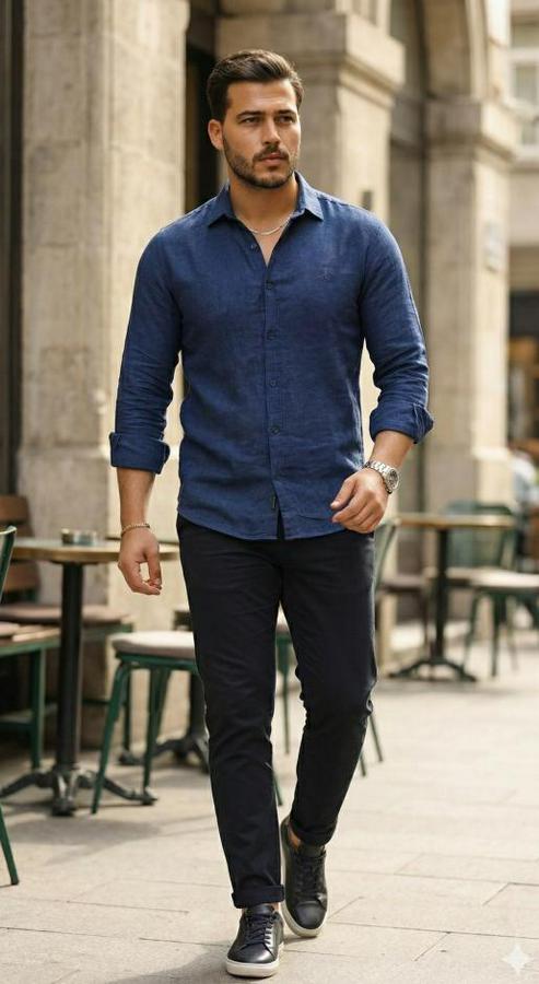 Uzun Kollu Keten Gömlek