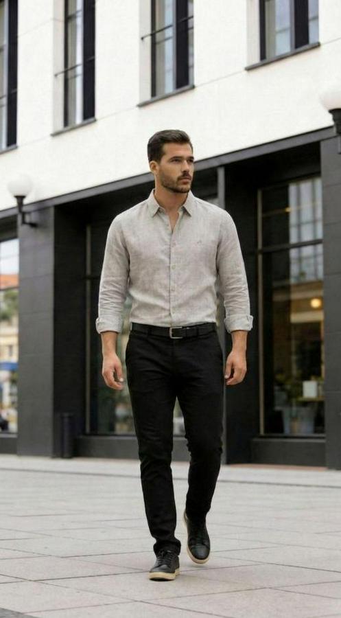 Uzun Kollu Keten Gömlek