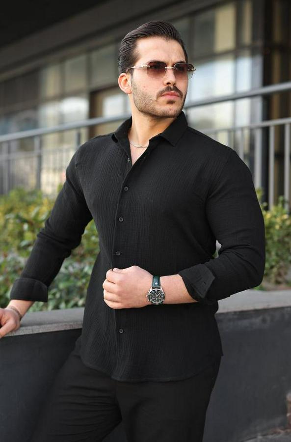 Uzun Kollu Müslin Kumaş Gömlek