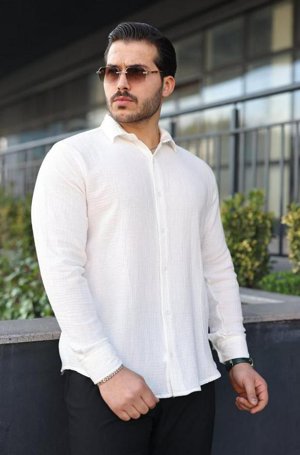 Uzun Kollu Müslin Kumaş Gömlek