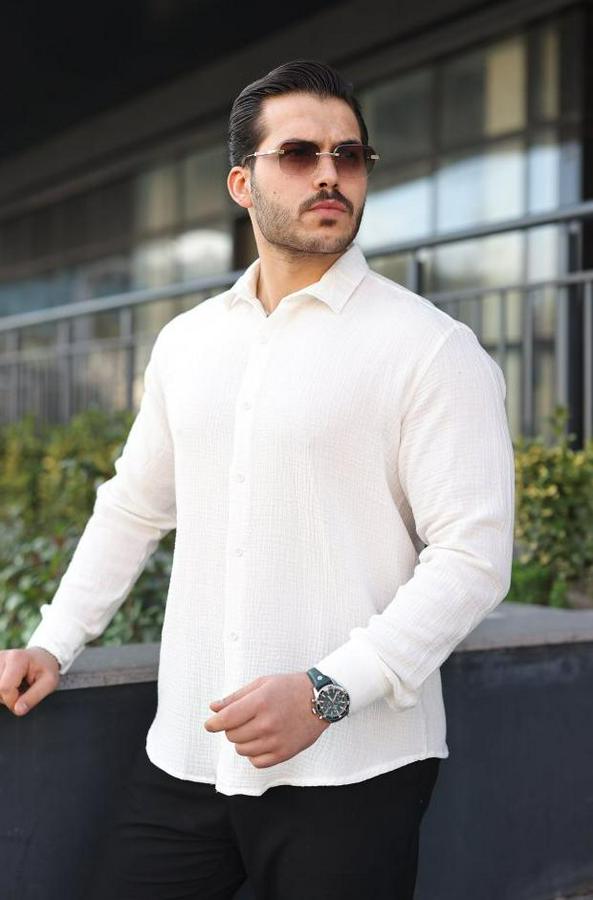 Uzun Kollu Müslin Kumaş Gömlek