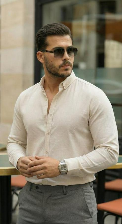 Uzun Kollu Rahat Keten Gömlek