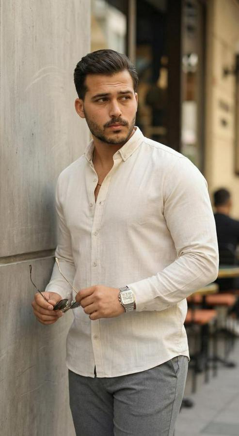 Uzun Kollu Rahat Keten Gömlek